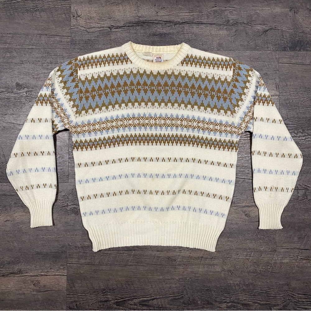 Vintage 1970s All Over Abstract Print Knit Pullover Sweater Sz XL